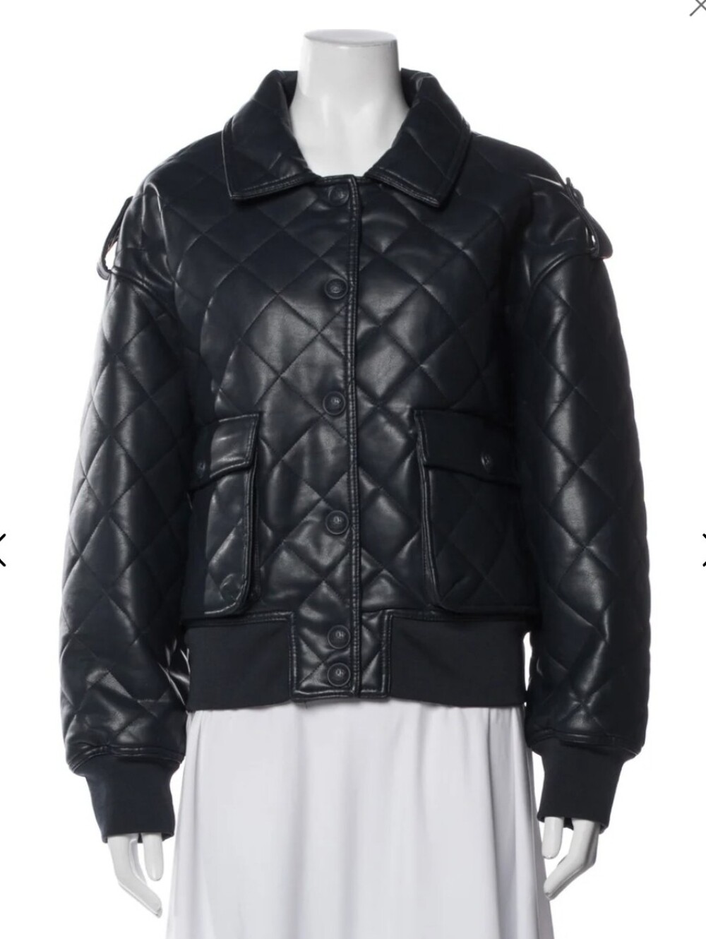 BNWT Rebecca Minkoff Vegan Leather Navy Blue Bomber Jacket - Size Large